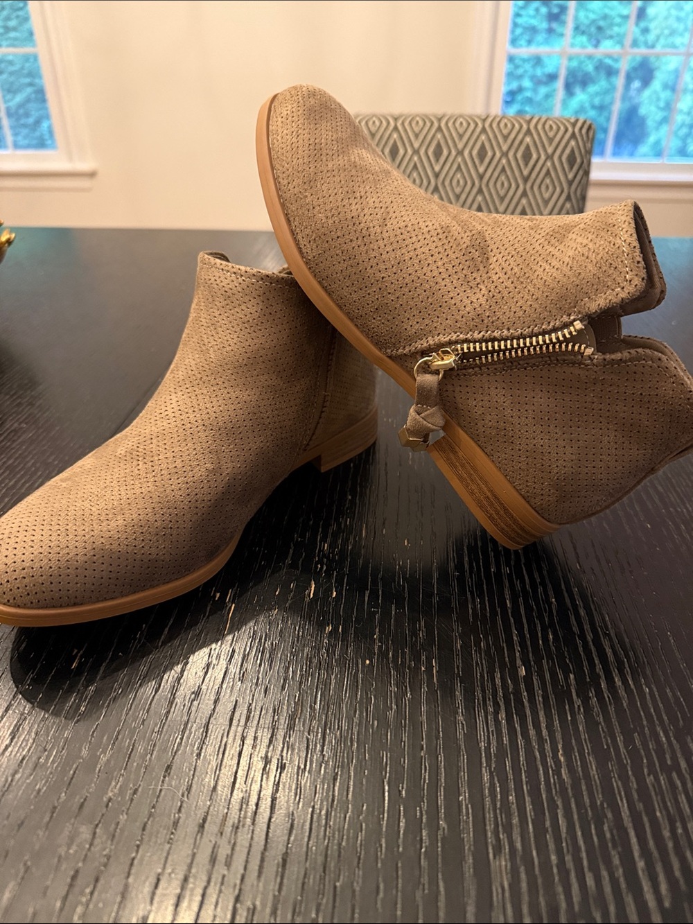 Dr. Scholl's Taupe Perforated Suede Ankle Booties